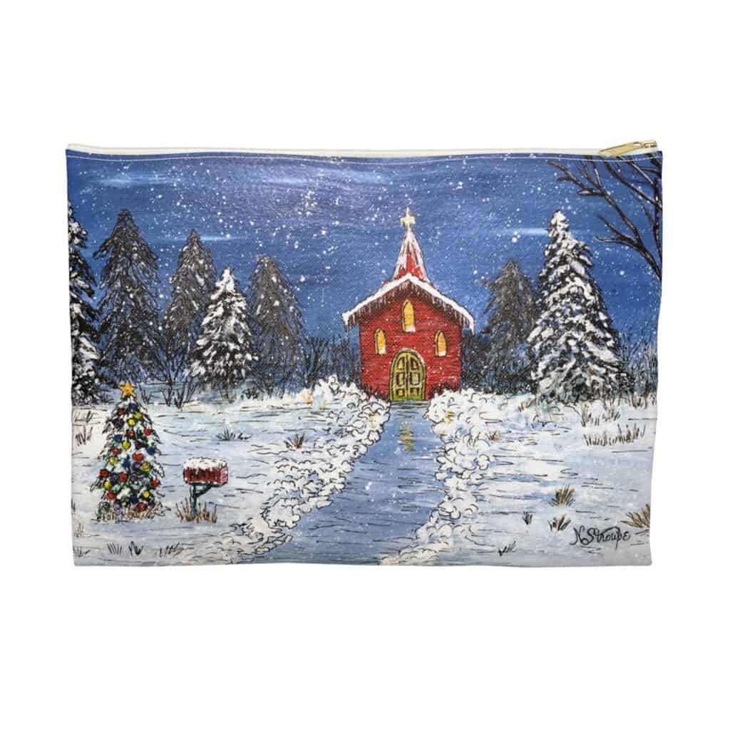 Winter Holiday Chapel Bag featuring Nancy Stroupe red chapel illustration